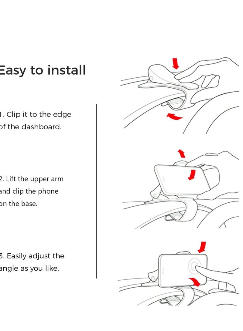 ELTRAZONE Car Phone Clip Holder Dash HUD Mount Clamp Mobile Satnav GPS Cradle for iPhone 13/12 /11 Pro Max XS XR Samsung S20 S10 A71 Huawei P40 Nokia OnePlus Black - Image 5