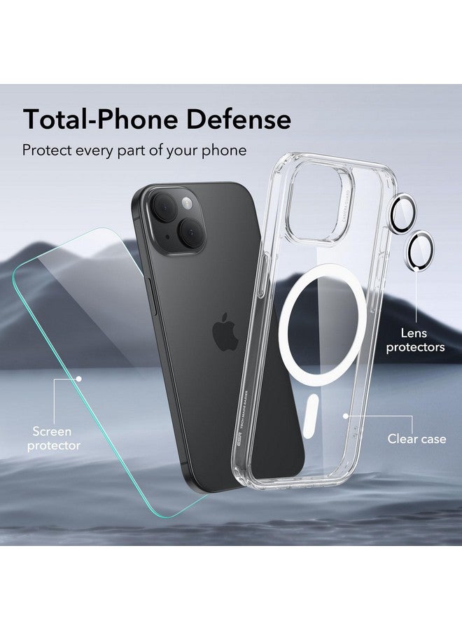 اي اس ار مجموعة حافظات ESR لهاتف iPhone 15، واقي شاشة واحد من الزجاج المقوى، مجموعة واحدة من واقيات العدسات، حماية من الدرجة العسكرية، حافظة هاتف MagSafe مقاومة للاصفرار والخدش، سلسلة كلاسيكية، شفافة - Image 4