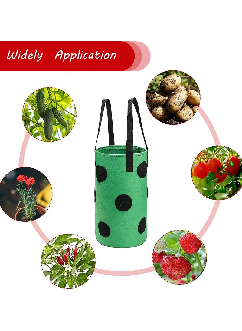 SOLARAE 3Pcs Strawberry Grow Bags, 3 Gallon Strawberry Planting Bags with 12 Planting Holes Sturdy Hanging Handle, Vegetables Grow Bags for Tomato Chili Strawberry Onion Potato (Green, Black, Red) - Image 4