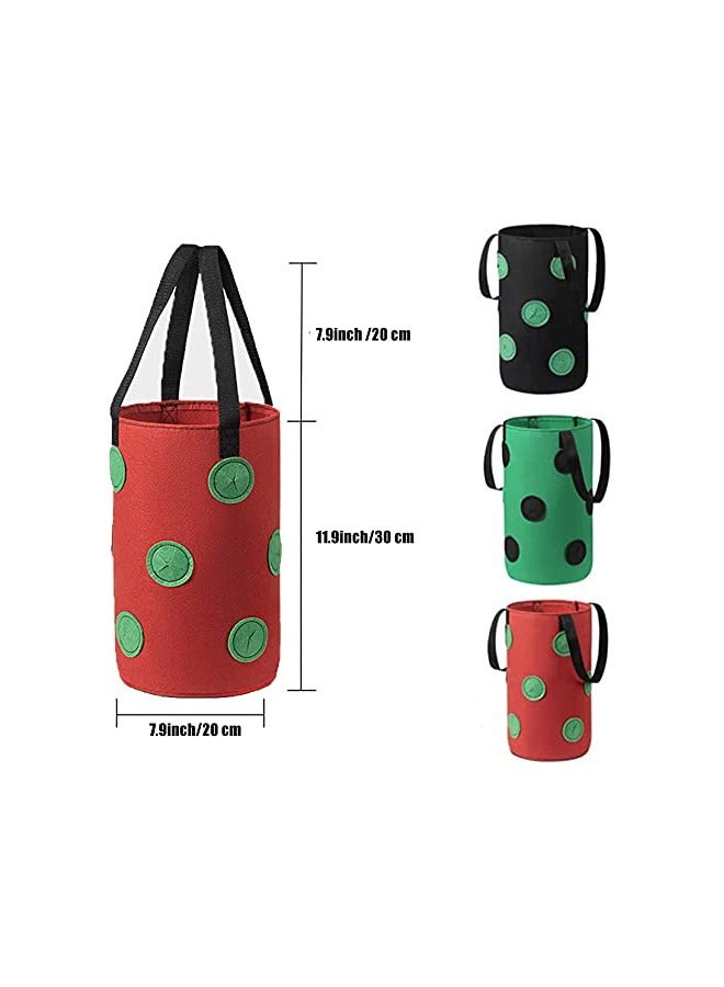 SOLARAE 3Pcs Strawberry Grow Bags, 3 Gallon Strawberry Planting Bags with 12 Planting Holes Sturdy Hanging Handle, Vegetables Grow Bags for Tomato Chili Strawberry Onion Potato (Green, Black, Red) - Image 2