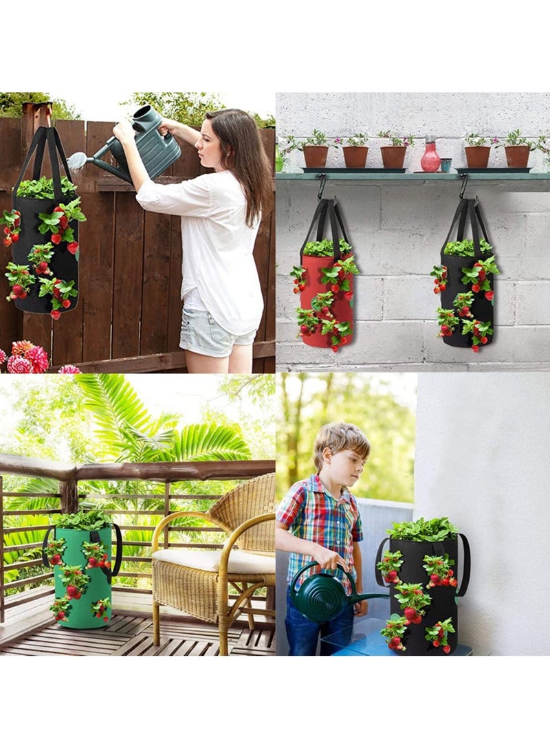 SOLARAE 3Pcs Strawberry Grow Bags, 3 Gallon Strawberry Planting Bags with 12 Planting Holes Sturdy Hanging Handle, Vegetables Grow Bags for Tomato Chili Strawberry Onion Potato (Green, Black, Red) - Image 3