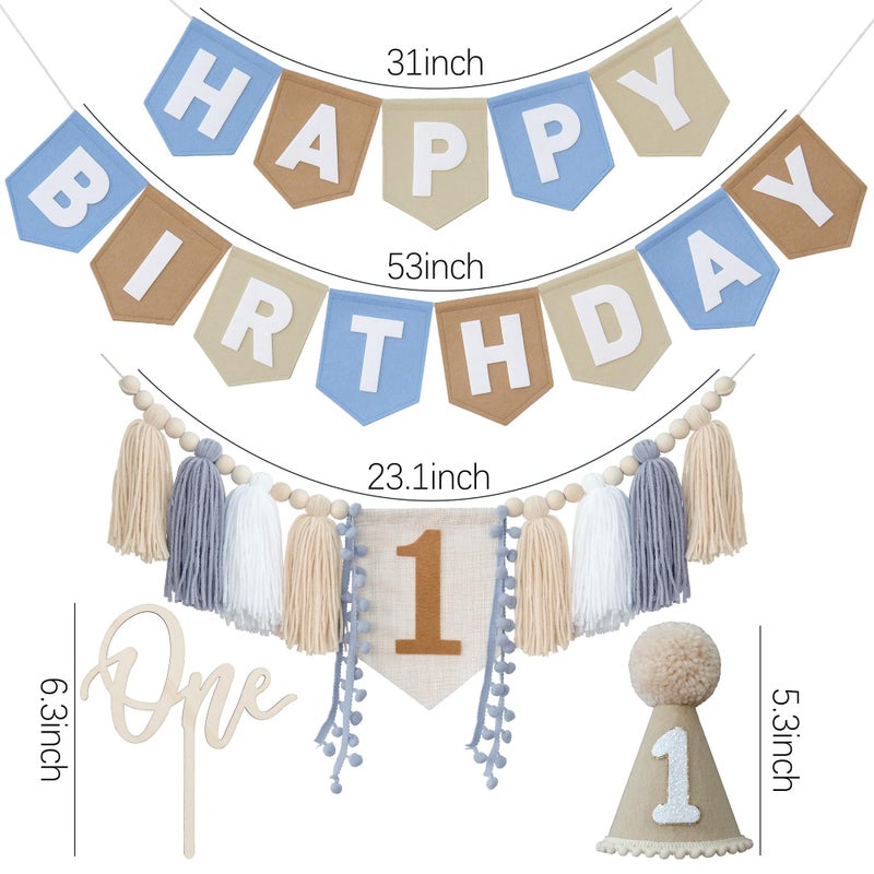 DCJHFJ Felt Khaki Blue Happy Birthday High Chair Banner Pre-Strung Birthday Hanging Decoration For 1st Birthday Decorations Boy - Image 4