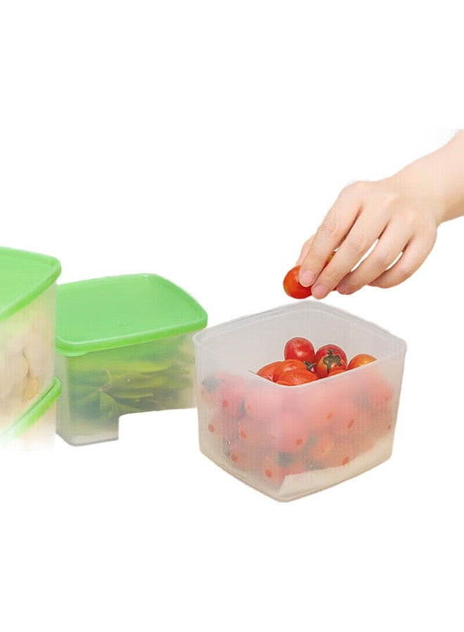 Tupperware Cold Storage Square Container 800Ml * 2 Set Food Grade Refrigerator Sealed Storage Box Green Lid - Image 1