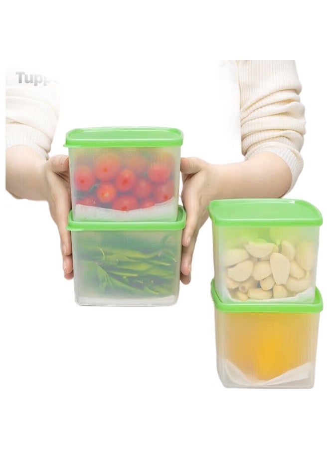 Tupperware Cold Storage Square Container 800Ml * 2 Set Food Grade Refrigerator Sealed Storage Box Green Lid - Image 3