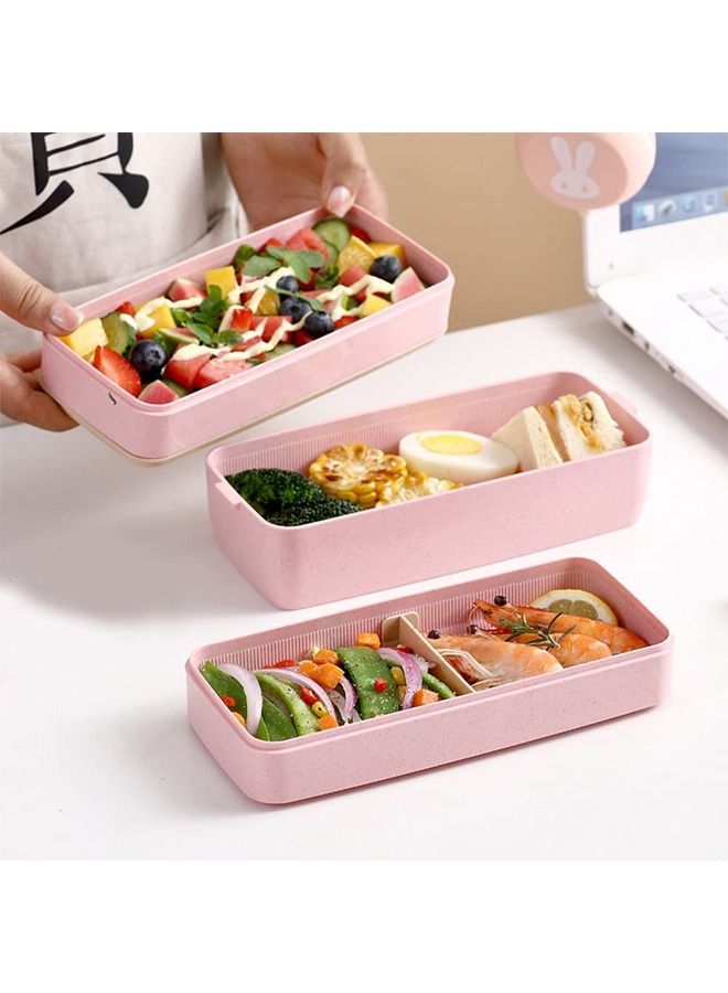 Arabest Bento Lunch Box, 900ml 3-In-1 Compartment Stackable Bento Box, Wheat Straw Leakproof Eco-Friendly 3 Layer Lunch Box Lunch Container for Kids and Adults, Microwave Safe (Pink) - Image 2
