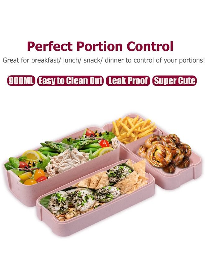 Arabest Bento Lunch Box, 900ml 3-In-1 Compartment Stackable Bento Box, Wheat Straw Leakproof Eco-Friendly 3 Layer Lunch Box Lunch Container for Kids and Adults, Microwave Safe (Pink) - Image 3
