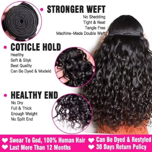 Yavida Water Wave Human Hair Bundles Wet and Wavy Bundles Human Hair Brazilian Unprocessed Remy Hair Water Wave Weave Extensions 12 14 16 Inch Natural Black - Image 2