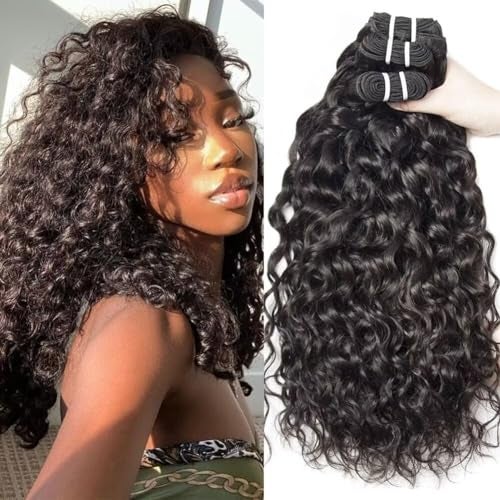 Yavida Water Wave Human Hair Bundles Wet and Wavy Bundles Human Hair Brazilian Unprocessed Remy Hair Water Wave Weave Extensions 12 14 16 Inch Natural Black - Image 1