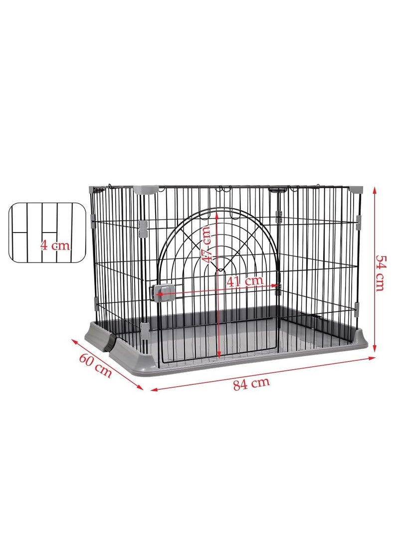NNC PETS Cat crate with Sturdy metal wire, Pet cage for Indoor/Outdoor use, Idea for felines and small pets, Splash-proof base, Single-layer, Portable cage, Secure lock and Easy to assembly, 84 cm (Grey)  - Image 2