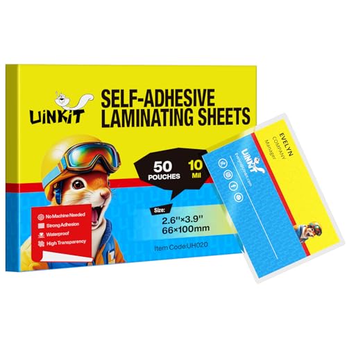 Uinkit 50-Pack Business Card Laminating Pouches, 10Mil Thick Double-Sided Seal for 2.6x3.9" Cards, Bulk Waterproofing for Employee ID Badges, Loyalty & Membership Cards, No Machine Needed - Image 1