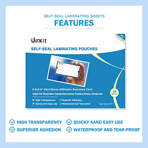 Uinkit 50-Pack Business Card Laminating Pouches, 10Mil Thick Double-Sided Seal for 2.6x3.9" Cards, Bulk Waterproofing for Employee ID Badges, Loyalty & Membership Cards, No Machine Needed - Image 2