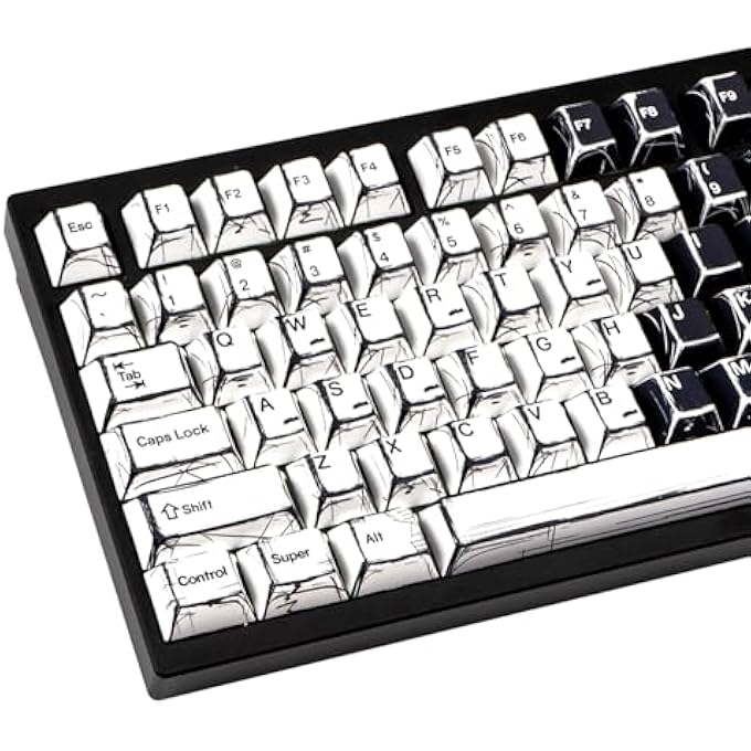 rayihni أغطية مفاتيح بموضوع مانغا باللونين الأسود والأبيض 136 مفتاح، مجموعة أغطية مفاتيح مخصصة من PBT بتقنية صب الصبغة، أغطية مفاتيح بروفايل شيري للوحة مفاتيح 60% 65% 70% 75% 100% مع مفاتيح شيري غاتيرون MX للوحة المفاتيح الميكانيكية - Image 1