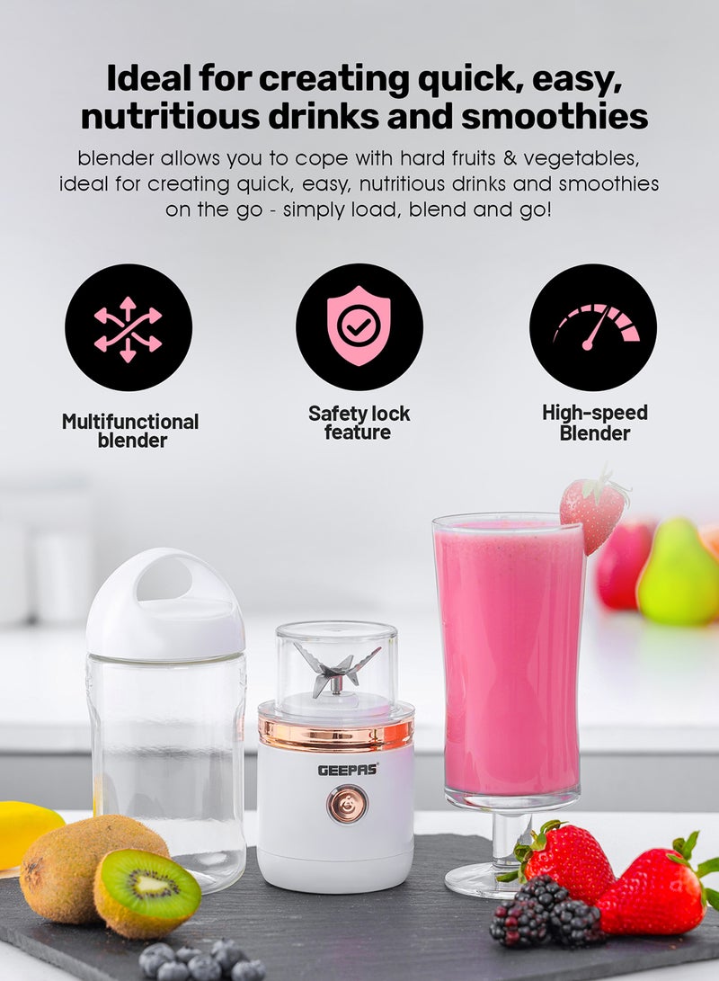 GEEPAS Rechargeable Portable Juicer With Stainless Steel Six Blades, 1 Motor Base, 1 Tritan Bottle, 1 Blade Cover, 1 Bottle Cover, Type C 0.5m  Cable, Safety Protection Switch 420 ml 150 W GSB44058 White - Image 4