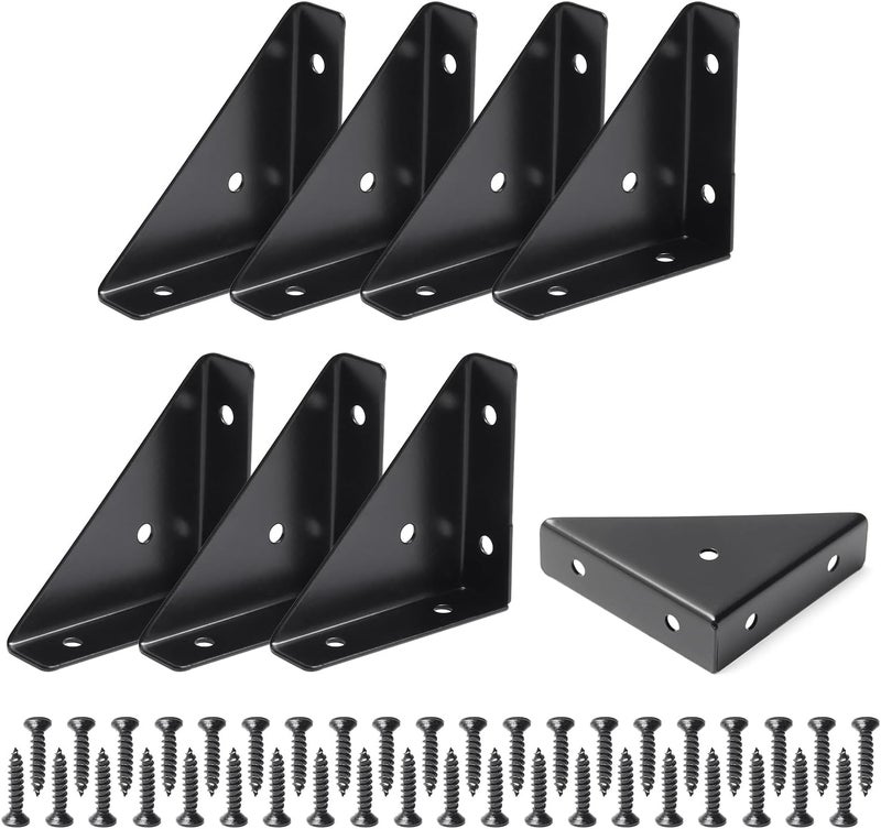 Suntown Corner Brackets, 8 Pcs Corner Braces for Wood, Metal Corner Brackets, Triangle Shelf Bracket, Corner Desk Connector, Black Brackets with Screws for Bed Edge(66mm x 66mm) - Image 1