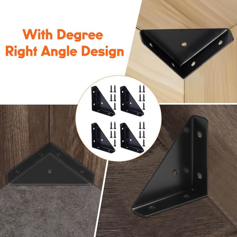 Suntown Corner Brackets, 8 Pcs Corner Braces for Wood, Metal Corner Brackets, Triangle Shelf Bracket, Corner Desk Connector, Black Brackets with Screws for Bed Edge(66mm x 66mm) - Image 4