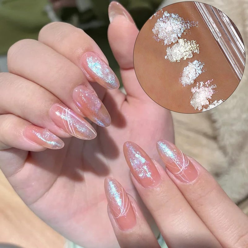 Fcozpjk Iridescent Nail Glitter Set, 6 Colors Mud Texture Aurora Chrome Powder, Pink Blue Pearlescent Glitter, Chameleon Nail Flakes Gold Leaf, Holographic Manicure Decor - Image 5