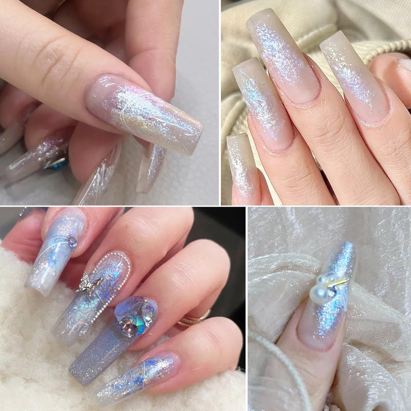 Fcozpjk Iridescent Nail Glitter Set, 6 Colors Mud Texture Aurora Chrome Powder, Pink Blue Pearlescent Glitter, Chameleon Nail Flakes Gold Leaf, Holographic Manicure Decor - Image 4