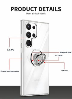 GROIC Crystal Samsung Galaxy S23 Ultra 6.8'' Case with Magnetic Stand[360° Rotatable Ring Kickstand][Non-Yellowing]Transparent TPU Slim Thin Shockproof Protection Phone Cover with Camera Protective Film  - Image 2