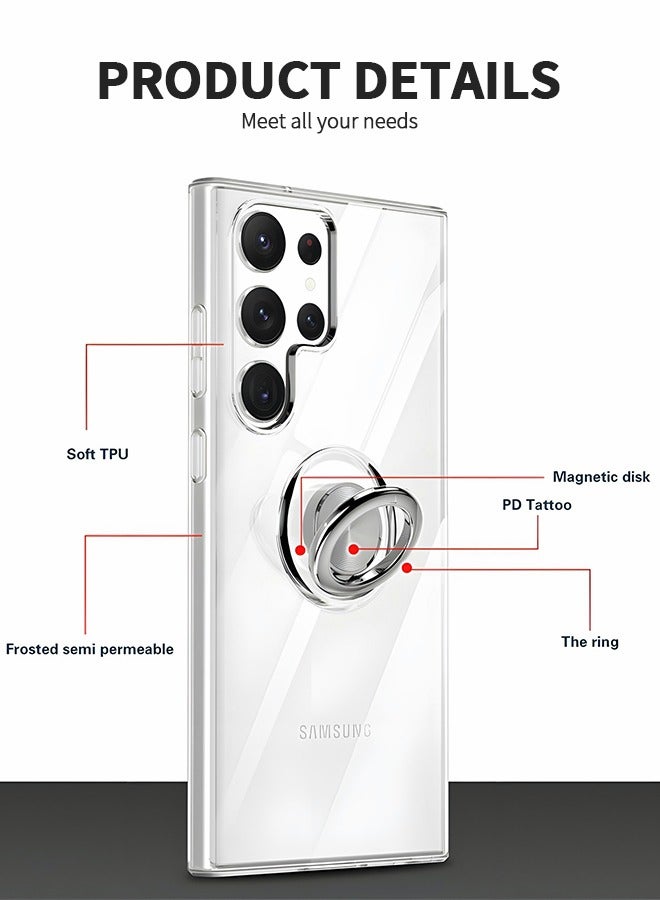 GROIC Crystal Samsung Galaxy S23 Ultra 6.8'' Case with Magnetic Stand[360° Rotatable Ring Kickstand][Non-Yellowing]Transparent TPU Slim Thin Shockproof Protection Phone Cover with Camera Protective Film - Image 2