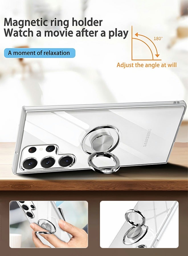 GROIC Crystal Samsung Galaxy S23 Ultra 6.8'' Case with Magnetic Stand[360° Rotatable Ring Kickstand][Non-Yellowing]Transparent TPU Slim Thin Shockproof Protection Phone Cover with Camera Protective Film - Image 4