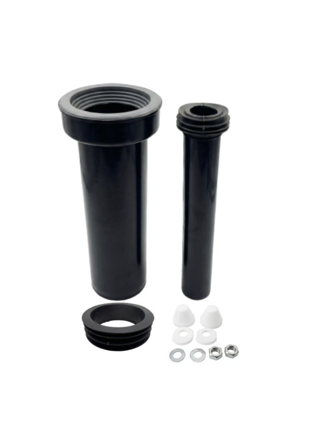 هيتكس طقم وصلات مرحاض أسود مستقيم 4 بوصة × 1½ بوصة، طقم أنبوب تصريف المرحاض مع جلبة مطاطية، صامولة، غسالة معدنية وبلاستيكية، غطاء بلاستيكي - وصلة تصريف حمام متينة (1) - Image 1