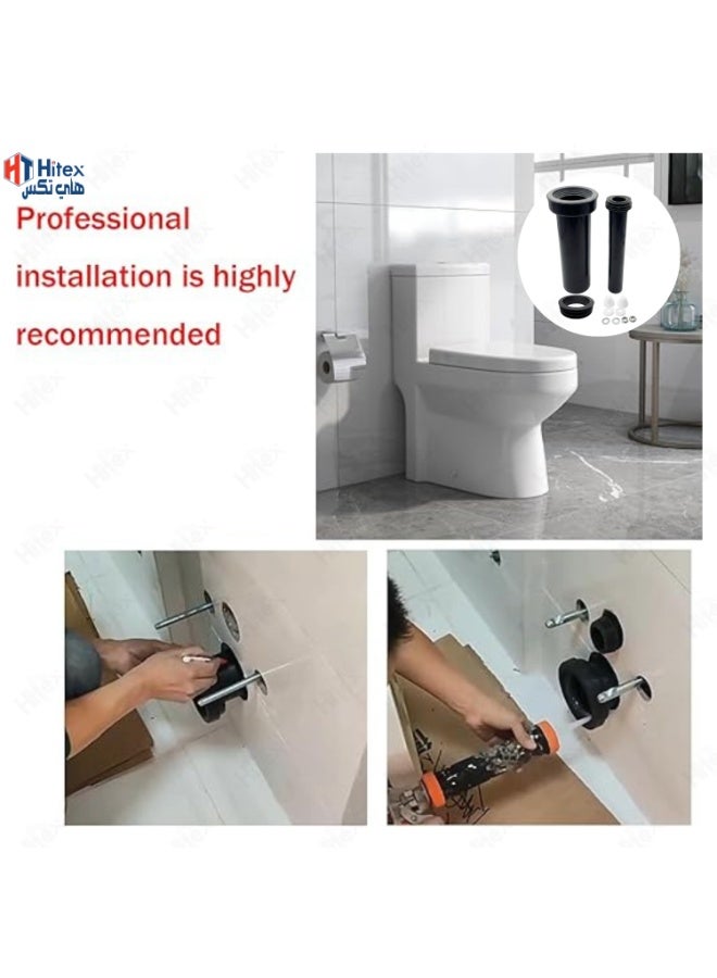 هيتكس طقم وصلات مرحاض أسود مستقيم 4 بوصة × 1½ بوصة، طقم أنبوب تصريف المرحاض مع جلبة مطاطية، صامولة، غسالة معدنية وبلاستيكية، غطاء بلاستيكي - وصلة تصريف حمام متينة (1) - Image 3