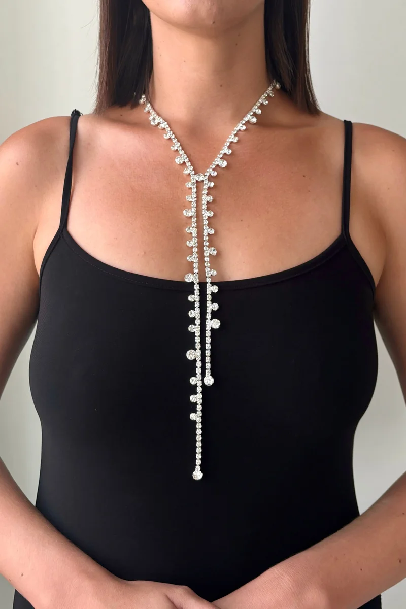 هزمير جولري Crystal Studded Sautoir Necklace