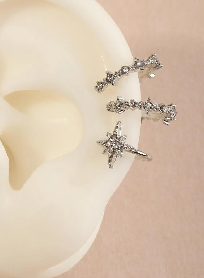 Take Two Set of 3 - Rhinestone Ear Clip Earrings