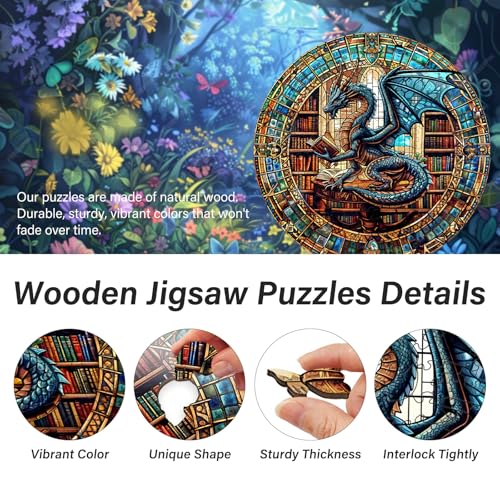 WOODBESTS Wooden Puzzles for Adults 200 Piece M 114x114 Dragons Library Wood Puzzle Adult Unique Wooden Animal Jigsaw Puzzles Family Game and Birthday Gifts for Friend - Image 5