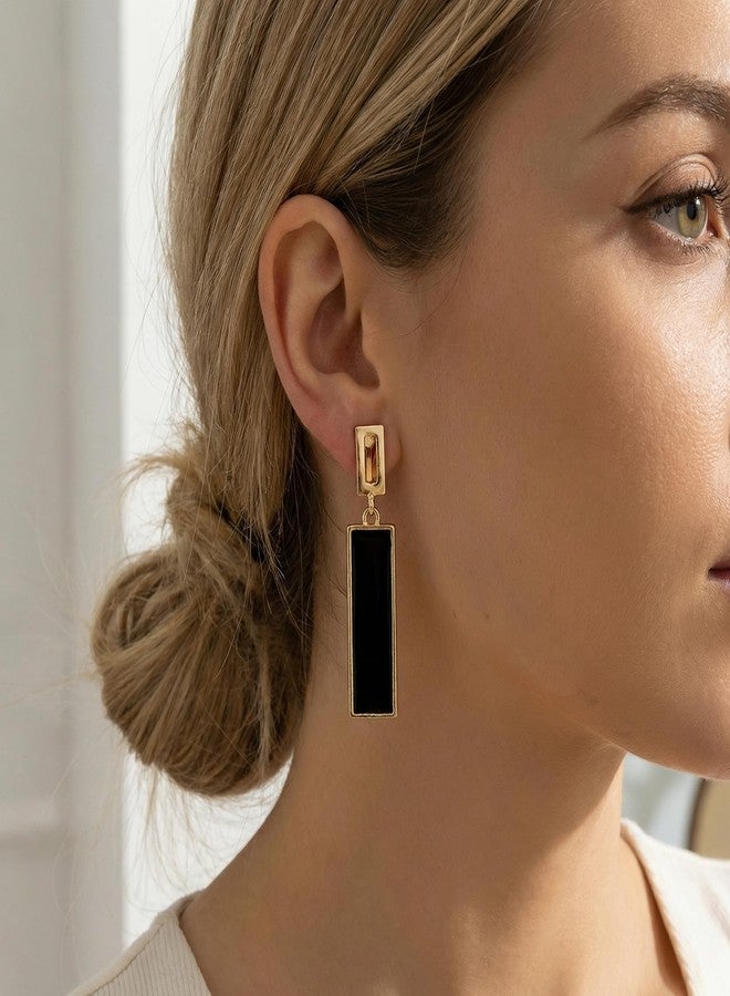 Bmpzery 2 Pairs Clip on Dangle Earrings for Women - Geometric Rectangular Non Pierced Earrings Vintage Resin Clip On Earring Gold Lightweight Comfortable Earring Set No Piercing Needed - Image 2