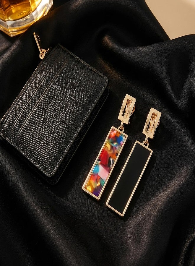 Bmpzery 2 Pairs Clip on Dangle Earrings for Women - Geometric Rectangular Non Pierced Earrings Vintage Resin Clip On Earring Gold Lightweight Comfortable Earring Set No Piercing Needed - Image 5