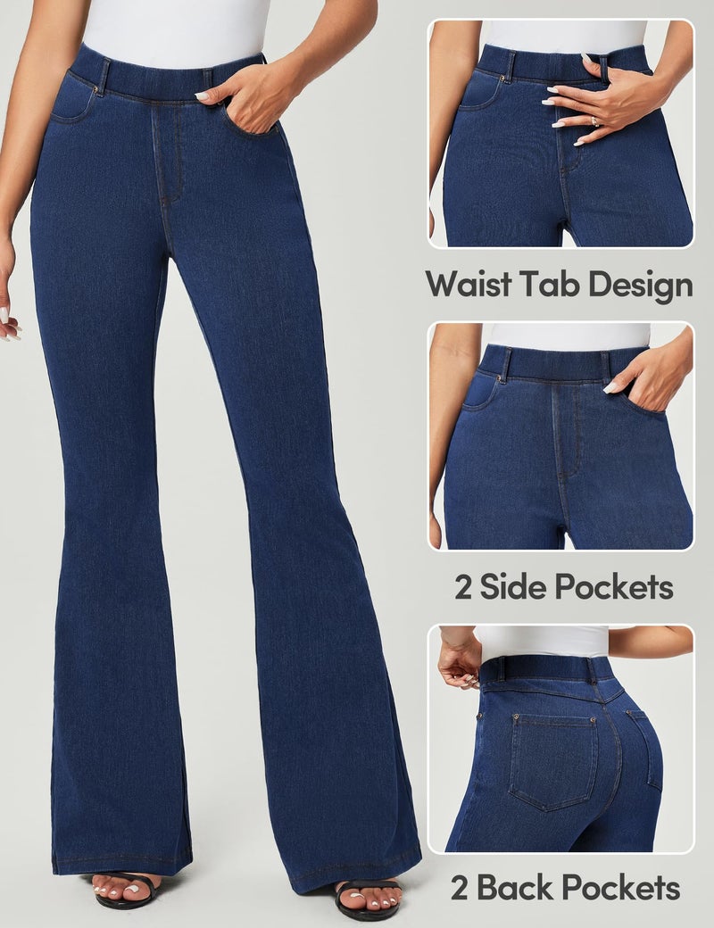 IUGA Bell Bottom Jeans for Women High Waisted Stretchy Pull On Sweatpant Jeans Women Flare Leggings Tummy Control Flare Pants Dark Blue - Image 4