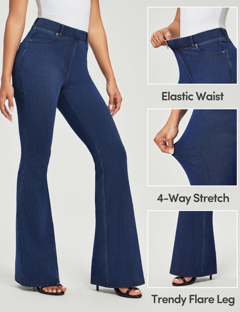 IUGA Bell Bottom Jeans for Women High Waisted Stretchy Pull On Sweatpant Jeans Women Flare Leggings Tummy Control Flare Pants Dark Blue - Image 5