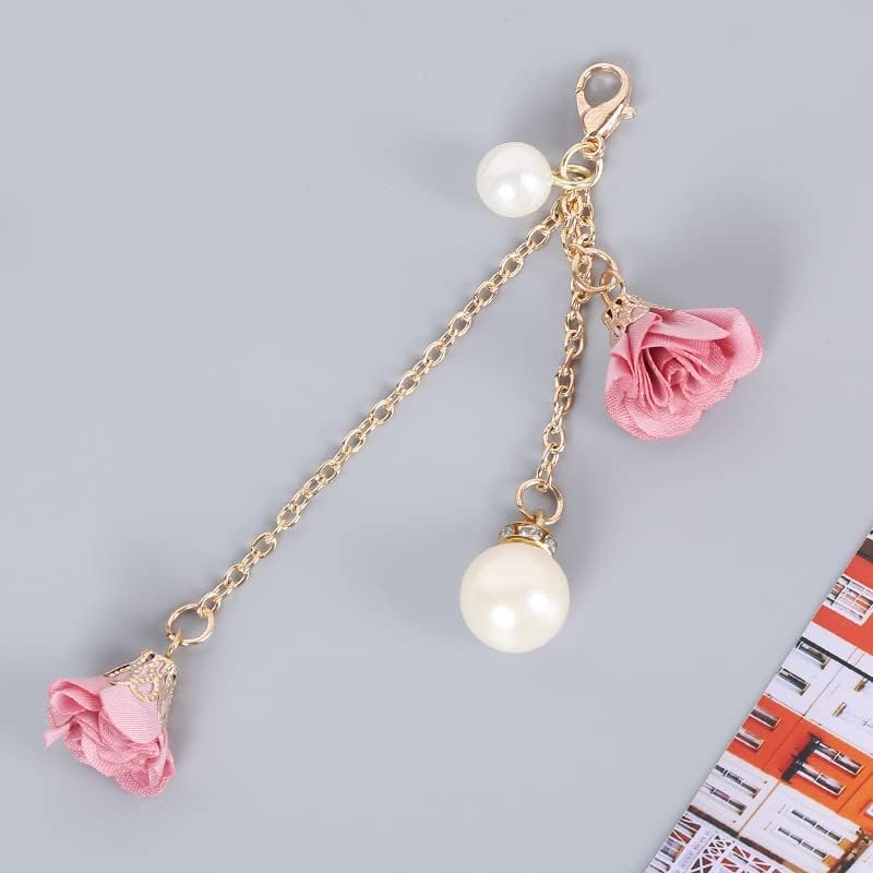 Omorro Cell Phone Straps Phone Chain Strap Crystal Flower Pendant Keychains Beaded Phone Strap Lanyard Beads Chain Anti-Lost and Non-Slip Mobile Phone Strap for Handbag Decoration Accessories Pink - Image 3