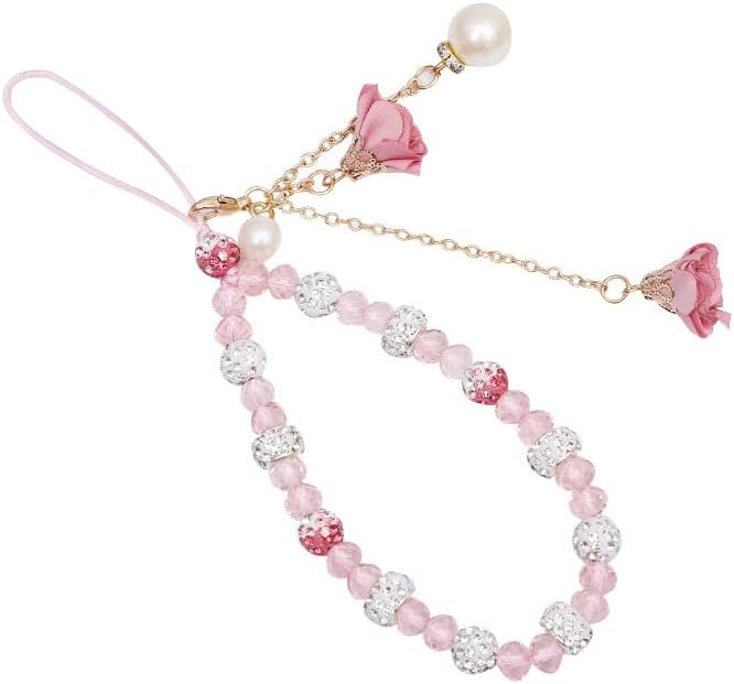 Omorro Cell Phone Straps Phone Chain Strap Crystal Flower Pendant Keychains Beaded Phone Strap Lanyard Beads Chain Anti-Lost and Non-Slip Mobile Phone Strap for Handbag Decoration Accessories Pink - Image 1