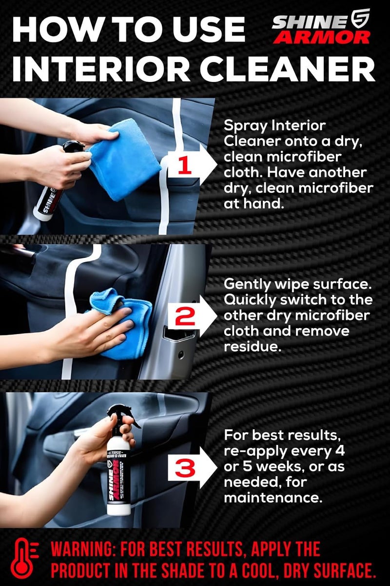 SHINE ARMOR Car Interior Cleaner for Vehicle Detailing, Cleans and Protects Your Dashboard, Seats, Upholstery, Leather, Plastic, Vinyl, and More - 8 Fl Oz - Image 4