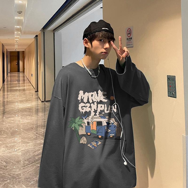 Long-Sleeved T-Shirt Boys Autumn Loose American Vintage Ins Trendy Brand Cartoon Hip-Hop High Street Couple Long-Sleeved T-Shirt - Image 5