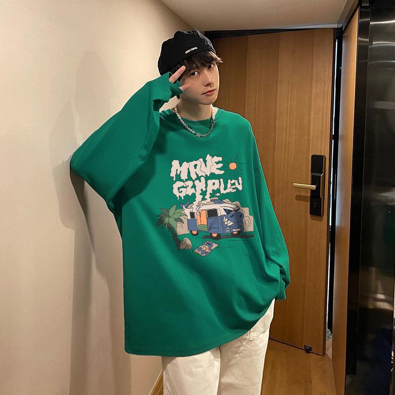 Long-Sleeved T-Shirt Boys Autumn Loose American Vintage Ins Trendy Brand Cartoon Hip-Hop High Street Couple Long-Sleeved T-Shirt - Image 3