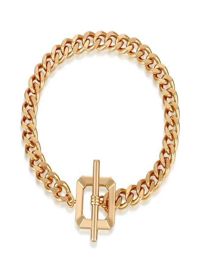 FRUMOS Dainty Layering Bracelets for Women 18 k Gold Plated Fashion Adjustable Chunky Cuban Paperclip Link Chain Bracelets Jewelry for Women Girls Gift (Square buckle Cuba chain) - Image 1