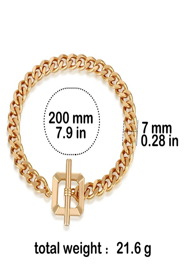 FRUMOS Dainty Layering Bracelets for Women 18 k Gold Plated Fashion Adjustable Chunky Cuban Paperclip Link Chain Bracelets Jewelry for Women Girls Gift (Square buckle Cuba chain) - Image 2