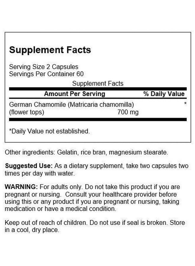 Swanson Chamomile Stress Support - Made with German Chamomile Flower - Herbal Supplement to Promote Stress, Relaxation and Sleep Support - Helps Easy Body and Mind - (120 Capsules) - Image 2