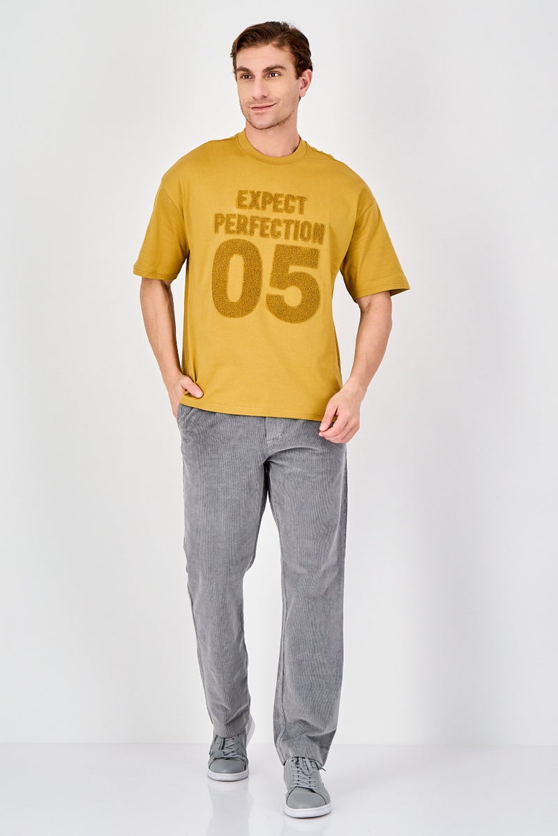 Ketch Men Crew Neck Short Sleeve Embroidered T-Shirt, Mustard - Image 4