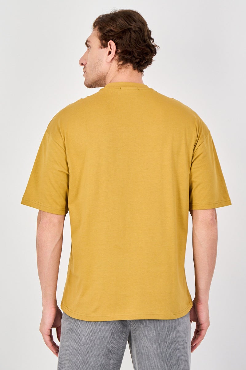 Ketch Men Crew Neck Short Sleeve Embroidered T-Shirt, Mustard - Image 3