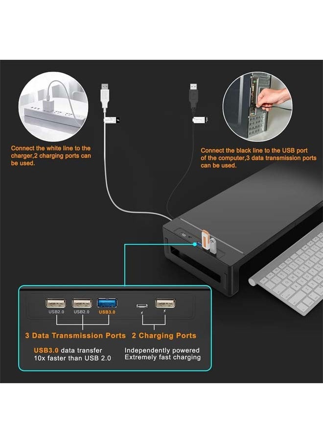 L&E Monitor Stand Riser, Foldable Computer Monitor Stand for Desk with USB 3.0 and Charging Port, Laptop Desk Shelf & Monitor Riser with Storage Drawer and Tablet Phone Hold  - Image 2
