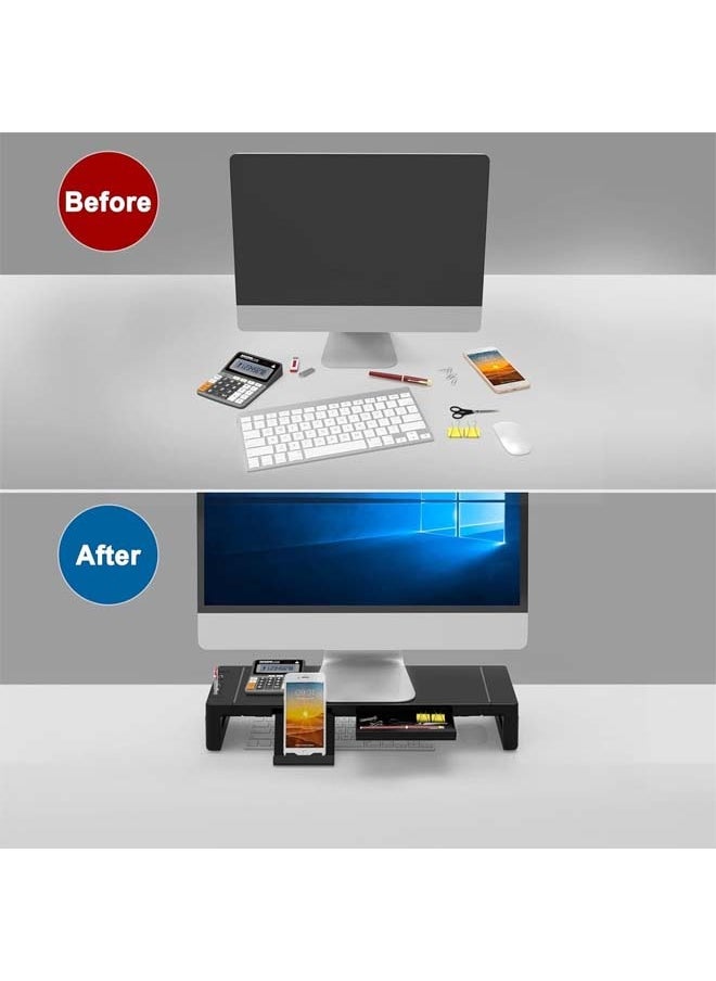 L&E Monitor Stand Riser, Foldable Computer Monitor Stand for Desk with USB 3.0 and Charging Port, Laptop Desk Shelf & Monitor Riser with Storage Drawer and Tablet Phone Hold  - Image 4