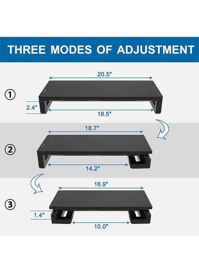 L&E - Monitor Stand Riser, Foldable Computer Monitor Stand for Desk with USB 3.0 and Charging Port, Laptop Desk Shelf & Monitor Riser with Storage Drawer and Tablet Phone Hold - Image 1