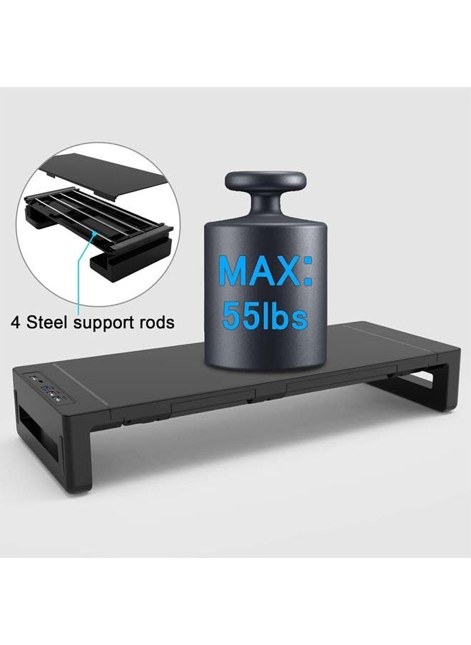 L&E - Monitor Stand Riser, Foldable Computer Monitor Stand for Desk with USB 3.0 and Charging Port, Laptop Desk Shelf & Monitor Riser with Storage Drawer and Tablet Phone Hold - Image 1