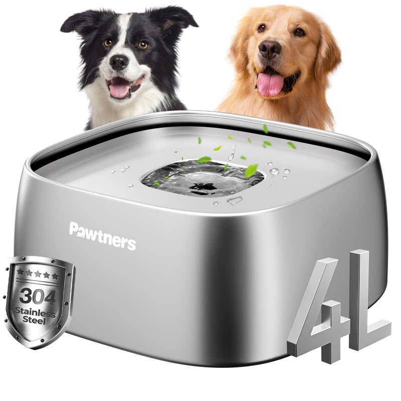 Pawtners All Stainless Steel Dog Water Bowl No Spill,135oz Anti-Splash Dog Bowl with Non-Slip Base, Spill Proof for Medium Large Messy Drinkers, Slow Drinking, Slobber Stopper,Easy to Clean - Image 1
