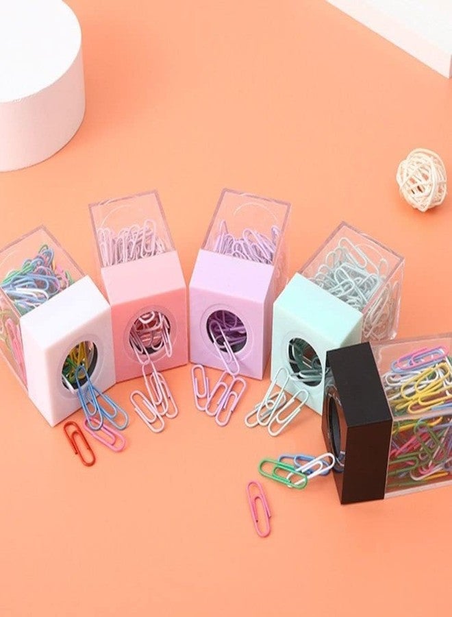 SquarezhenBo Pink Magnetic Paper Cilp Dispenser Holder Clear Acrylic Paper Clip Organizers with Magnetic Top for Desk Cute Office Binder Clip, Hair Clip,Paper Clip Holders Office and School Supplies - Image 2