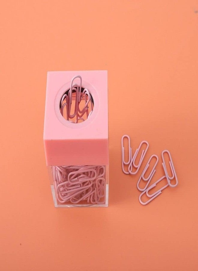 SquarezhenBo Pink Magnetic Paper Cilp Dispenser Holder Clear Acrylic Paper Clip Organizers with Magnetic Top for Desk Cute Office Binder Clip, Hair Clip,Paper Clip Holders Office and School Supplies - Image 1